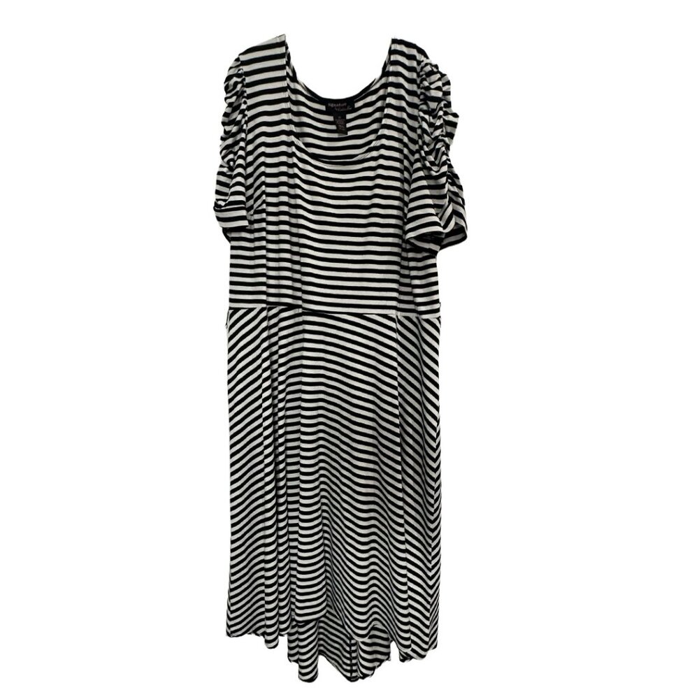 Black/White Stripe Signature Robbie Bee Tea Length 3X Dress